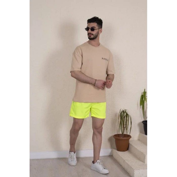 MARSiLYAN- Erkek Deniz Şortu Fermuarlı Cepli File Astarlı - Neon Yeşili
