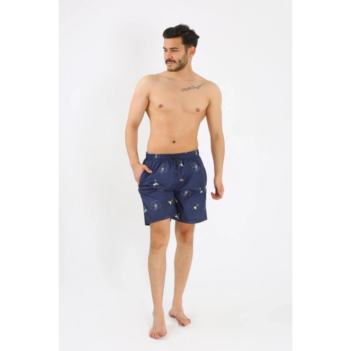 MARSiLYAN- Erkek Desenli Fermuar Cepli Deniz Şortu Lacivert