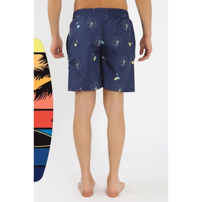 MARSiLYAN- Erkek Desenli Fermuar Cepli Deniz Şortu Lacivert