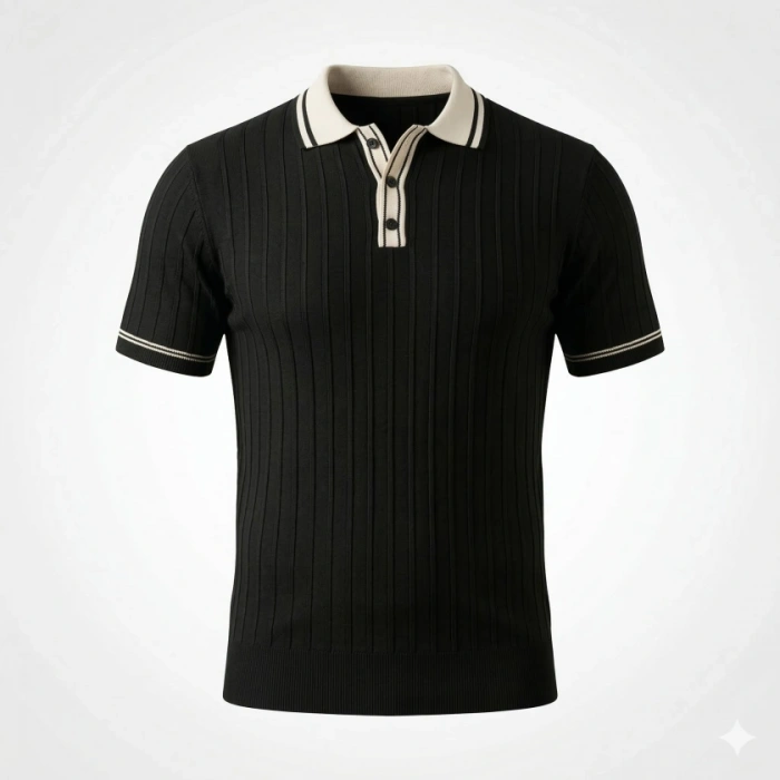 MARSiLYAN- Erkek Düğme Yakalı Kontrast Yaka Triko Tişört