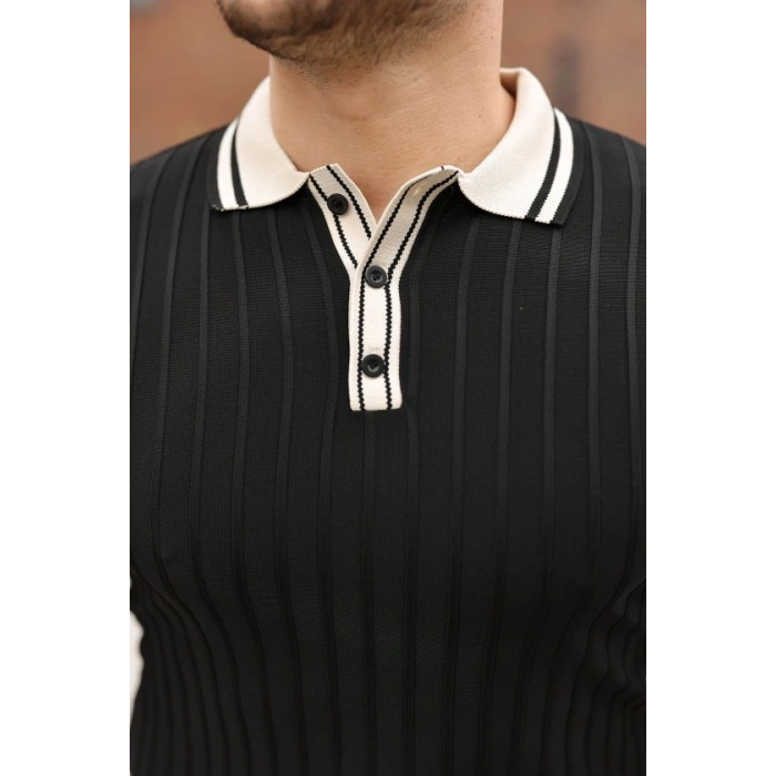 MARSiLYAN- Erkek Düğme Yakalı Kontrast Yaka Triko Tişört