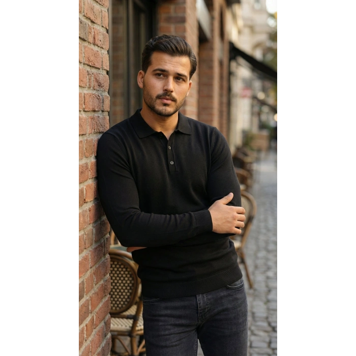 MARSiLYAN- Erkek Düğme Yakalı Triko