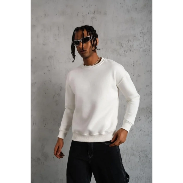 MARSiLYAN- Erkek Düz Bisiklet Yaka Sweat - Beyaz