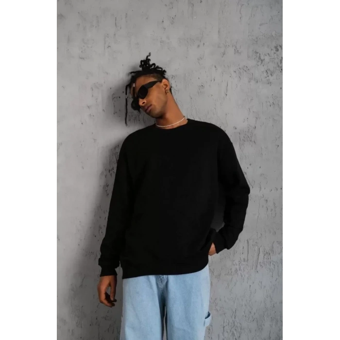 MARSiLYAN- Erkek Düz Bisiklet Yaka Sweat - Siyah