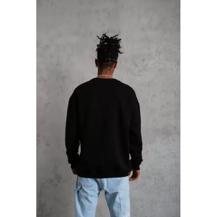 MARSiLYAN- Erkek Düz Bisiklet Yaka Sweat - Siyah