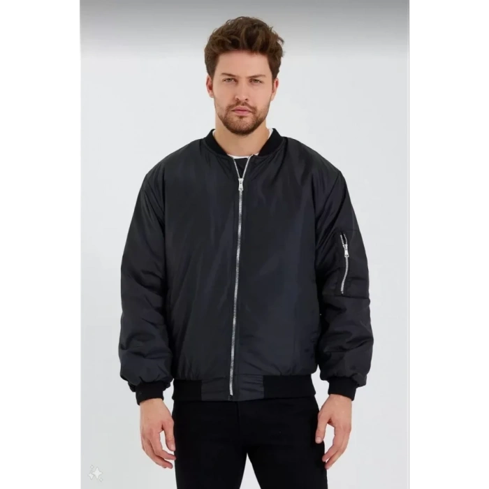 MARSiLYAN- Erkek Düz Bomber Ceket - Siyah