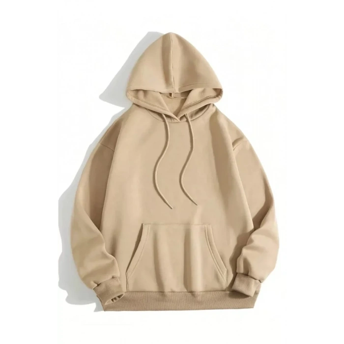 MARSiLYAN- Erkek Düz Kapüşonlu Sweat - Bej