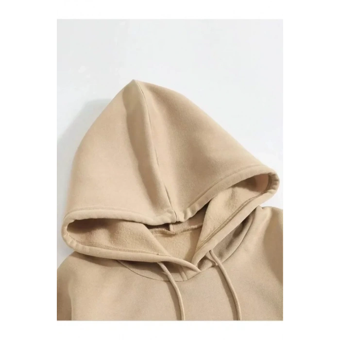 MARSiLYAN- Erkek Düz Kapüşonlu Sweat - Bej