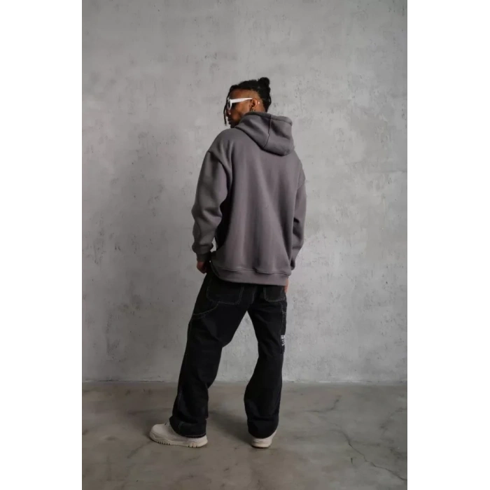 MARSiLYAN- Erkek Düz Kapüşonlu Sweat - Gri