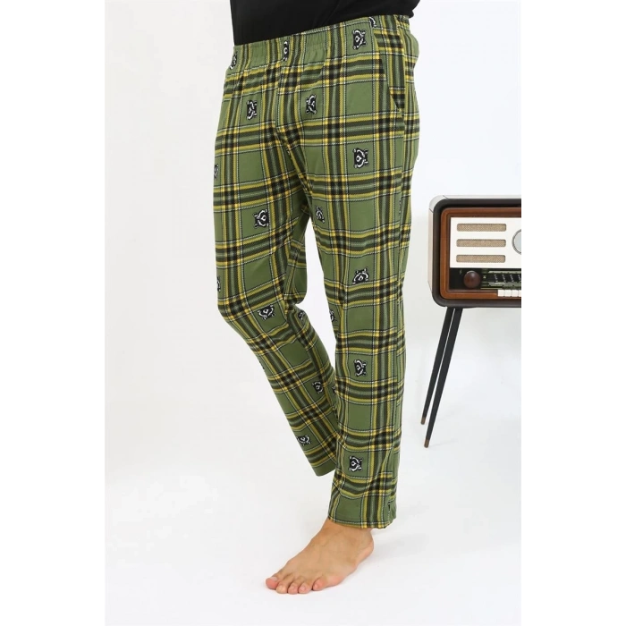 MARSiLYAN- Erkek Ekoseli Desen Penye Tek Alt Pijama Haki