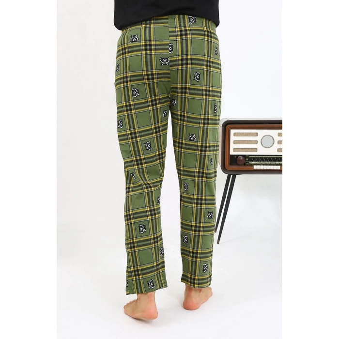 MARSiLYAN- Erkek Ekoseli Desen Penye Tek Alt Pijama Haki