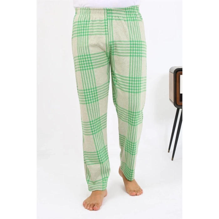 MARSiLYAN- Erkek Ekoseli Desen Penye Tek Alt Pijama Yeşil