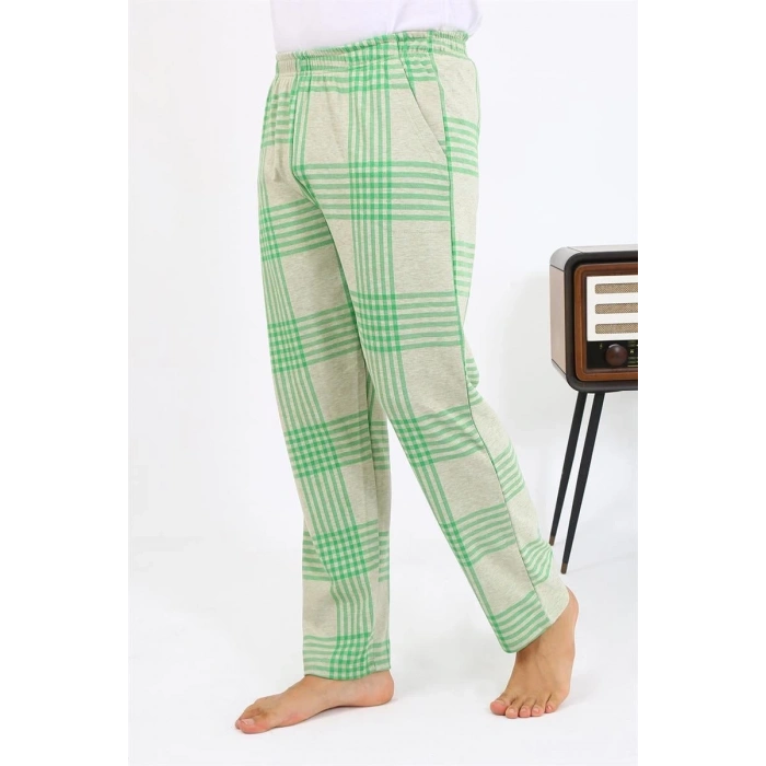 MARSiLYAN- Erkek Ekoseli Desen Penye Tek Alt Pijama Yeşil