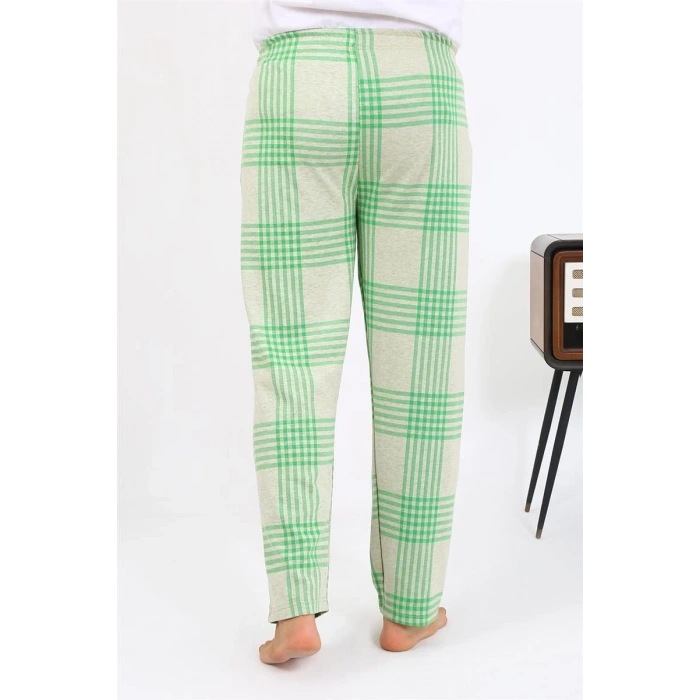 MARSiLYAN- Erkek Ekoseli Desen Penye Tek Alt Pijama Yeşil