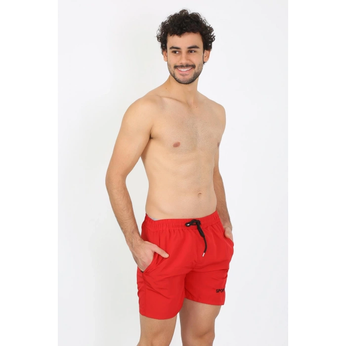 MARSiLYAN- Erkek Fermuar Cepli Deniz Şortu Kırmızı