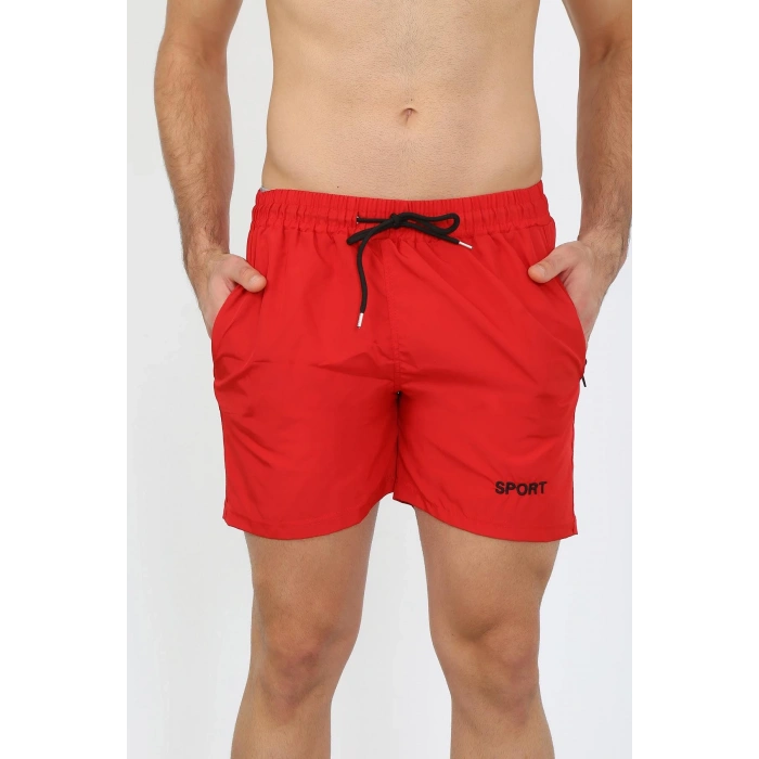 MARSiLYAN- Erkek Fermuar Cepli Deniz Şortu Kırmızı