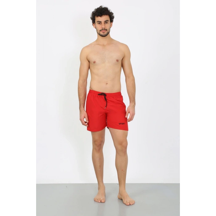 MARSiLYAN- Erkek Fermuar Cepli Deniz Şortu Kırmızı