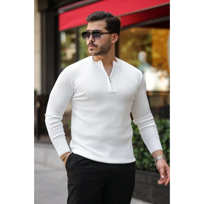 MARSiLYAN- Erkek Fermuarlı Bisiklet Yaka Dokulu Uzun Kollu Triko