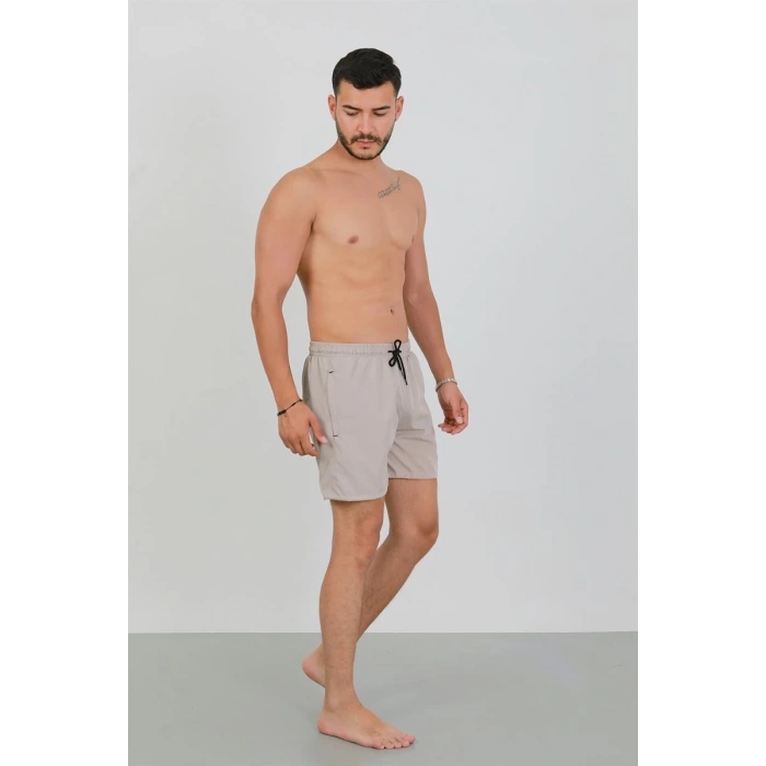 MARSiLYAN- Erkek Fermuarlı Cepli Deniz Şortu Bej