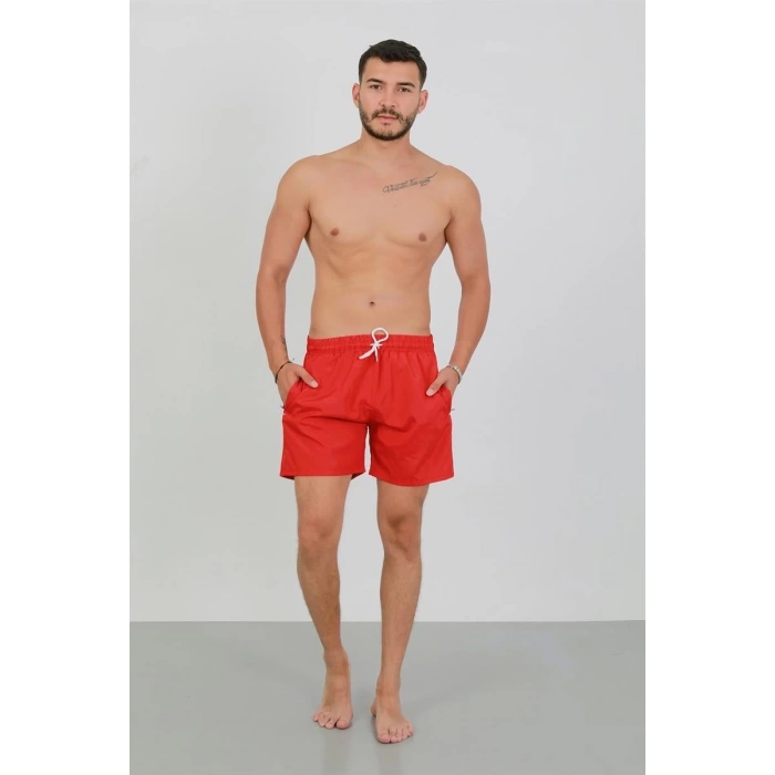 MARSiLYAN- Erkek Fermuarlı Cepli Deniz Şortu Kırmızı
