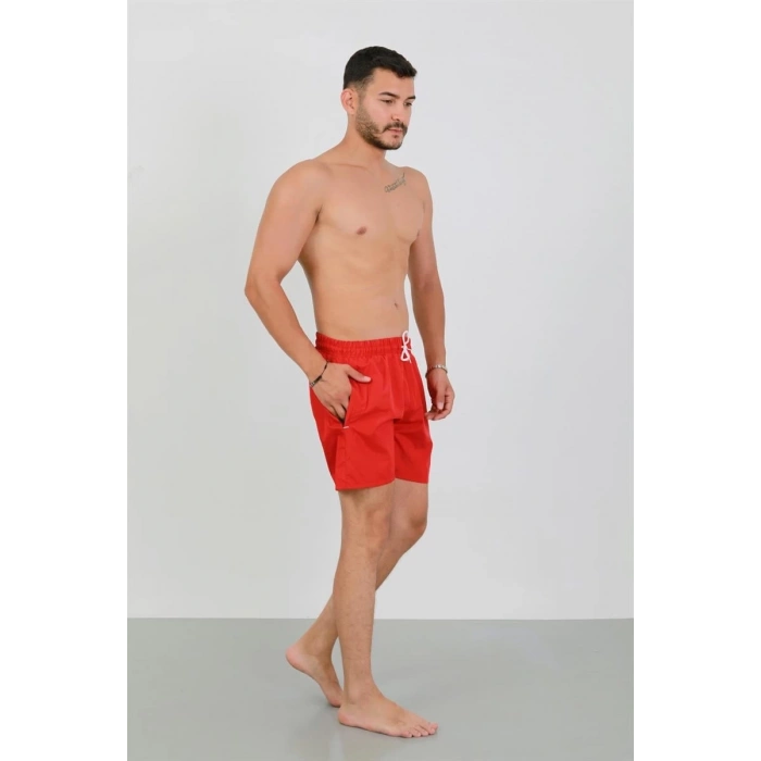 MARSiLYAN- Erkek Fermuarlı Cepli Deniz Şortu Kırmızı