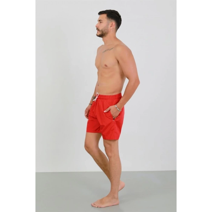 MARSiLYAN- Erkek Fermuarlı Cepli Deniz Şortu Kırmızı
