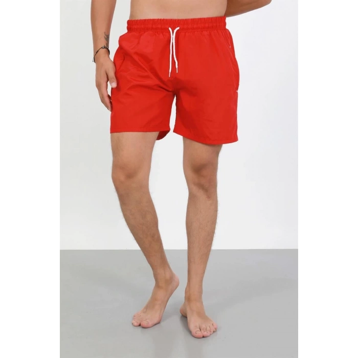 MARSiLYAN- Erkek Fermuarlı Cepli Deniz Şortu Kırmızı