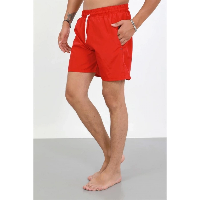 MARSiLYAN- Erkek Fermuarlı Cepli Deniz Şortu Kırmızı