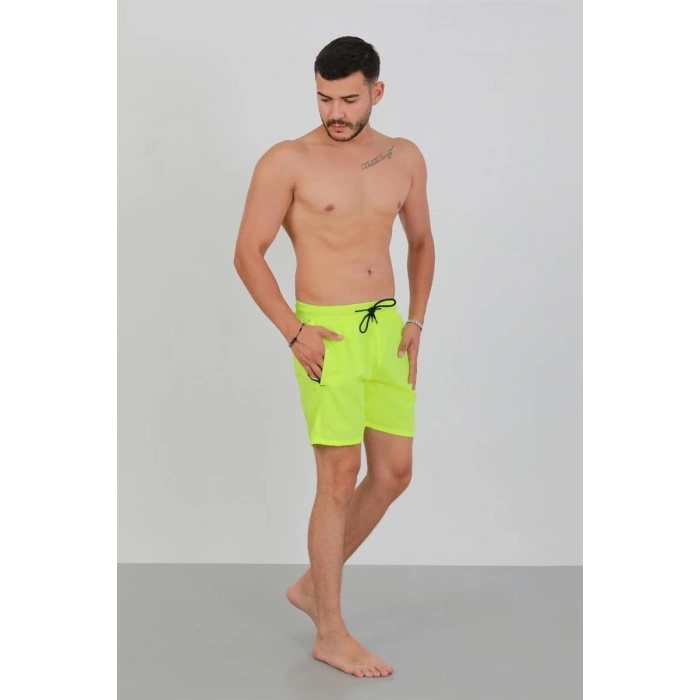 MARSiLYAN- Erkek Fermuarlı Cepli Deniz Şortu Neon Yeşil