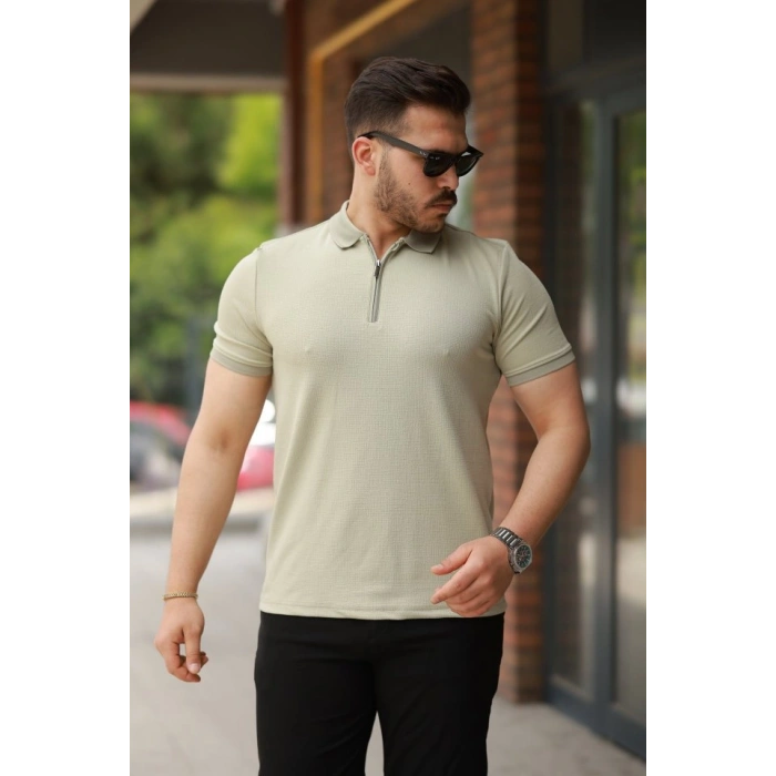 MARSiLYAN- Erkek Fermuarlı Yaka Kısa Kollu Tişört