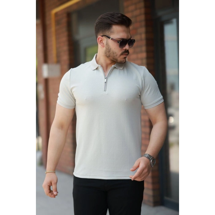 MARSiLYAN- Erkek Fermuarlı Yaka Kısa Kollu Tişört