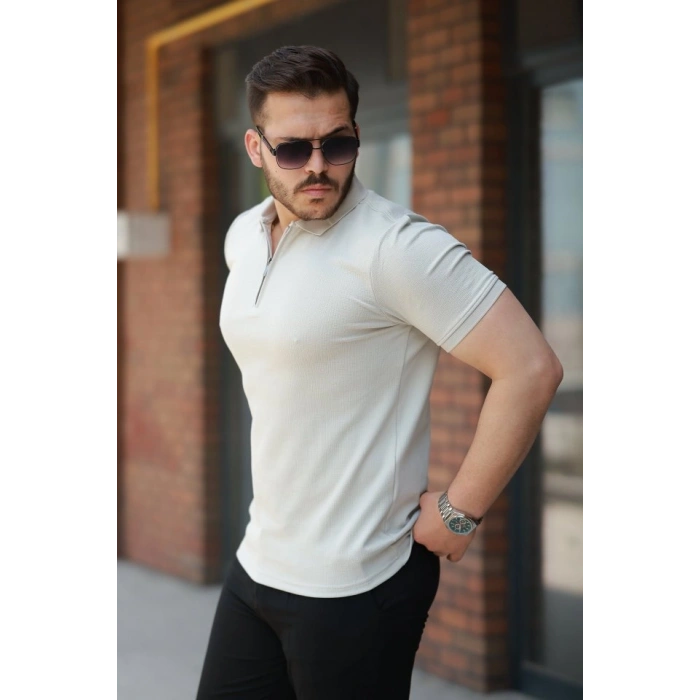 MARSiLYAN- Erkek Fermuarlı Yaka Kısa Kollu Tişört