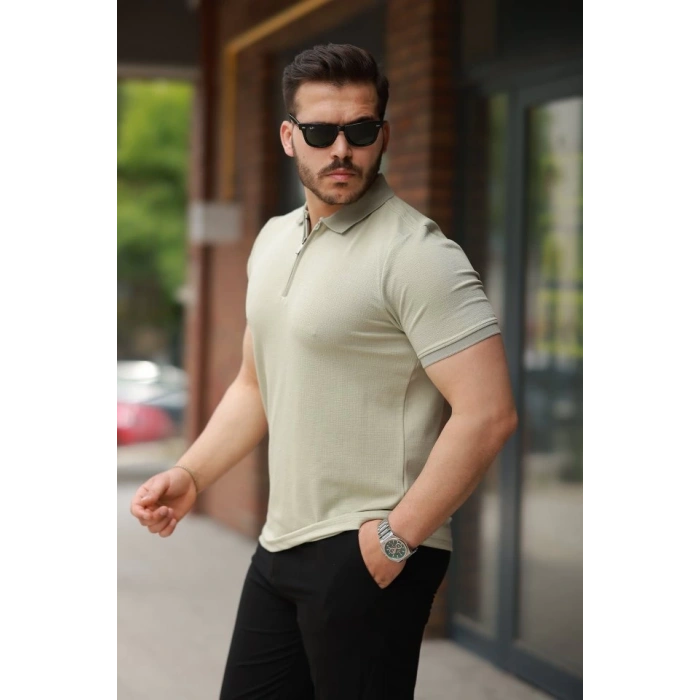 MARSiLYAN- Erkek Fermuarlı Yaka Kısa Kollu Tişört