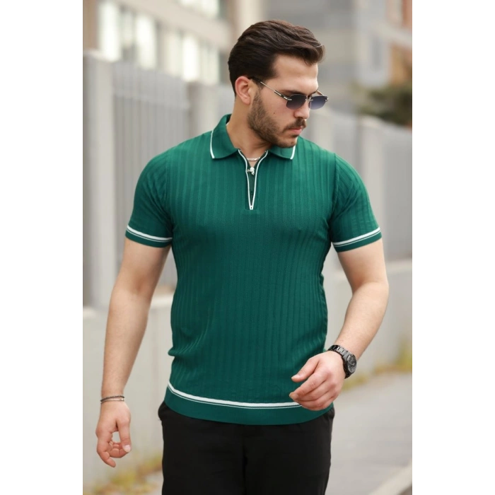 MARSiLYAN- Erkek Fermuarlı Yakalı Kısa Kollu T-shirt