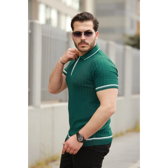 MARSiLYAN- Erkek Fermuarlı Yakalı Kısa Kollu T-shirt