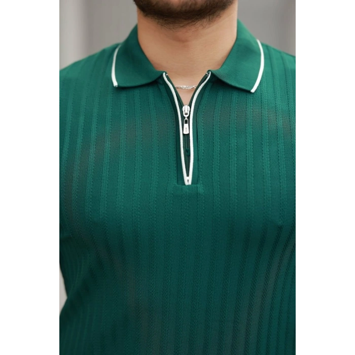 MARSiLYAN- Erkek Fermuarlı Yakalı Kısa Kollu T-shirt