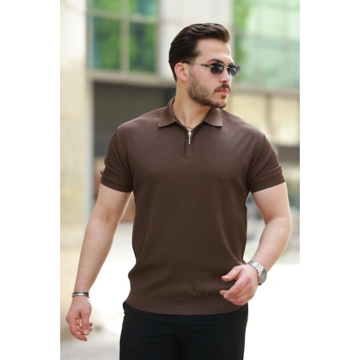 MARSiLYAN- Erkek Fermuarlı Yakalı Kısa Kollu Tshirt