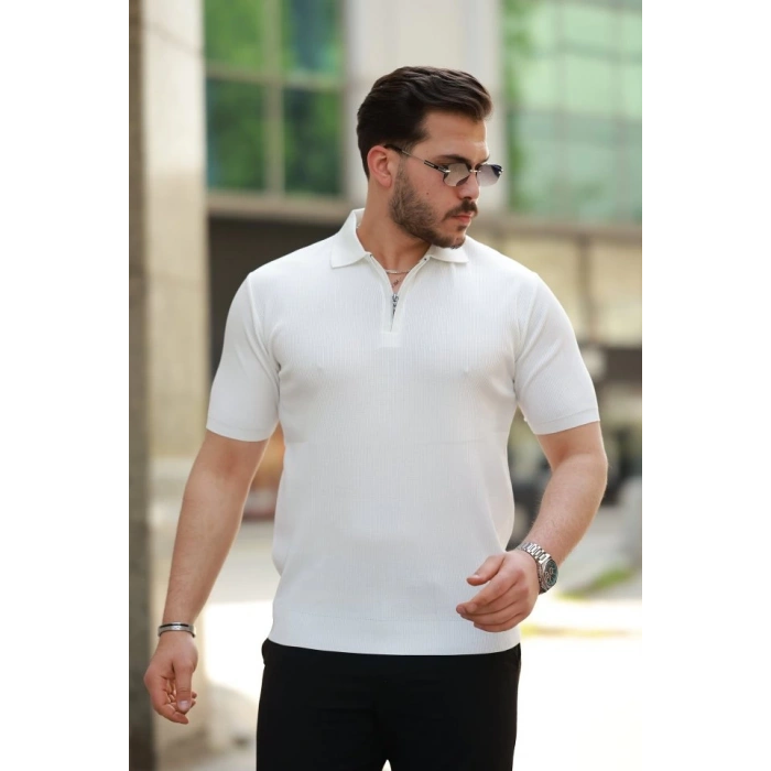 MARSiLYAN- Erkek Fermuarlı Yakalı Kısa Kollu Tshirt