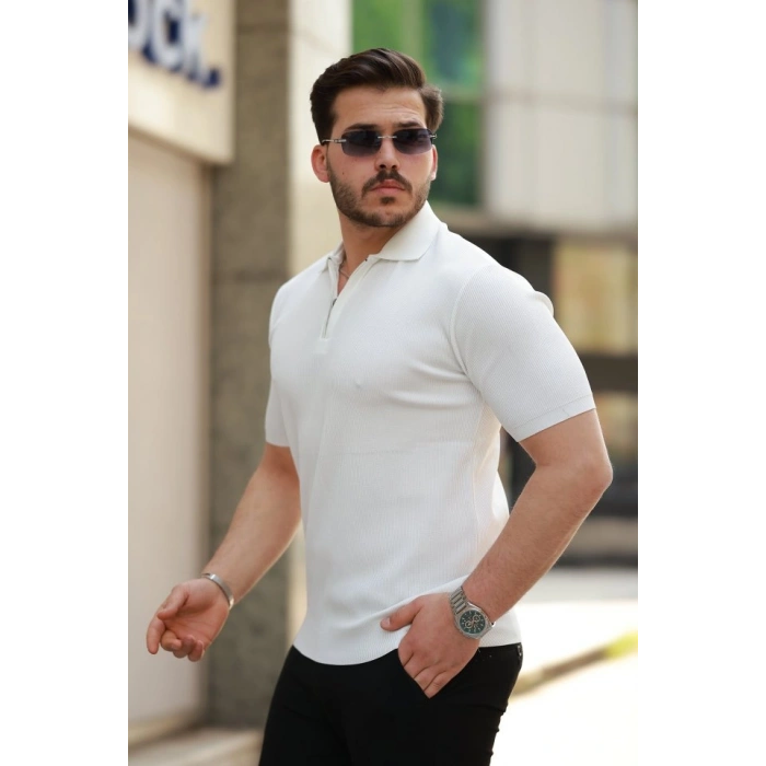 MARSiLYAN- Erkek Fermuarlı Yakalı Kısa Kollu Tshirt