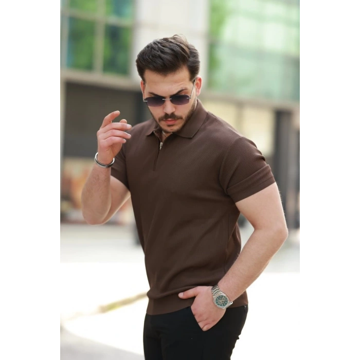 MARSiLYAN- Erkek Fermuarlı Yakalı Kısa Kollu Tshirt