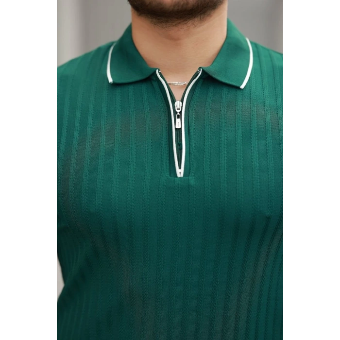 MARSiLYAN- Erkek Fermuarlı Yakalı Kısa Kollu Tshirt