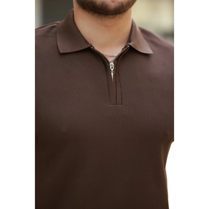 MARSiLYAN- Erkek Fermuarlı Yakalı Kısa Kollu Tshirt