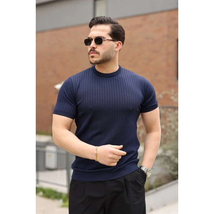 MARSiLYAN- Erkek Fitilli Bisiklet Yaka Triko Tişört