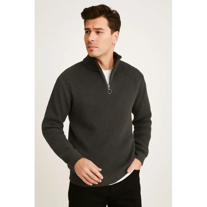 MARSiLYAN- Erkek Fitilli Triko Kazak 3’lü Set – Haki, Siyah, Antrasit Kalın Dokuma Pamuklu Regular Fit V Yaka Fermuarlı Uzun Kollu Rahat Kışlık Kazak Kombini