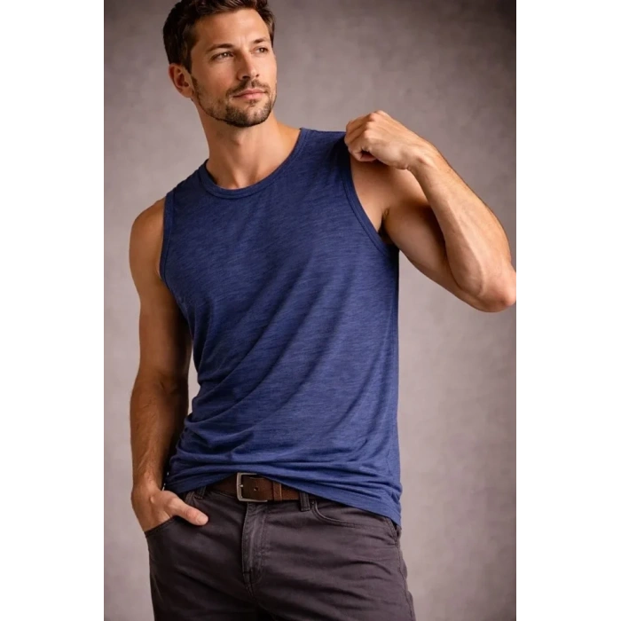 MARSiLYAN- Erkek Flamlı Kumaş Sıfır Kolsuz Atlet Basic Spor Üst, Günlük Ve Fitness Kullanımına Uygun - İndigo