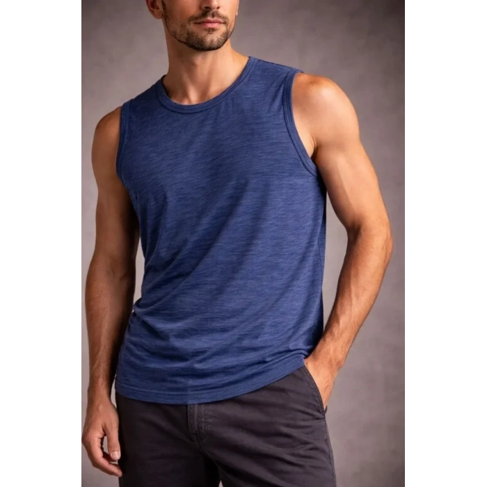 MARSiLYAN- Erkek Flamlı Kumaş Sıfır Kolsuz Atlet Basic Spor Üst, Günlük Ve Fitness Kullanımına Uygun - İndigo