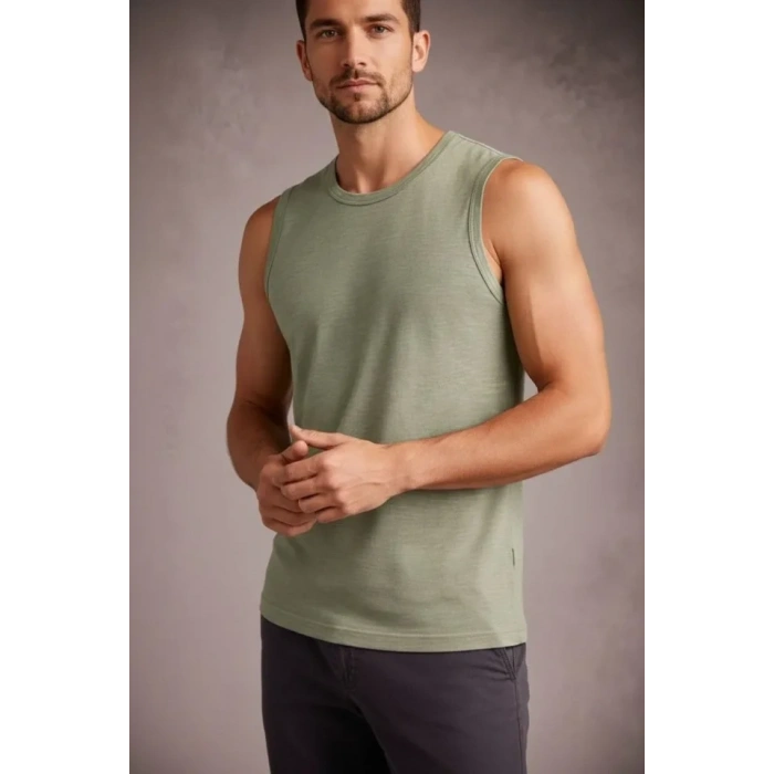 MARSiLYAN- Erkek Flamlı Kumaş Sıfır Kolsuz Atlet Basic Spor Üst, Günlük Ve Fitness Kullanımına Uygun - Mint Yeşili