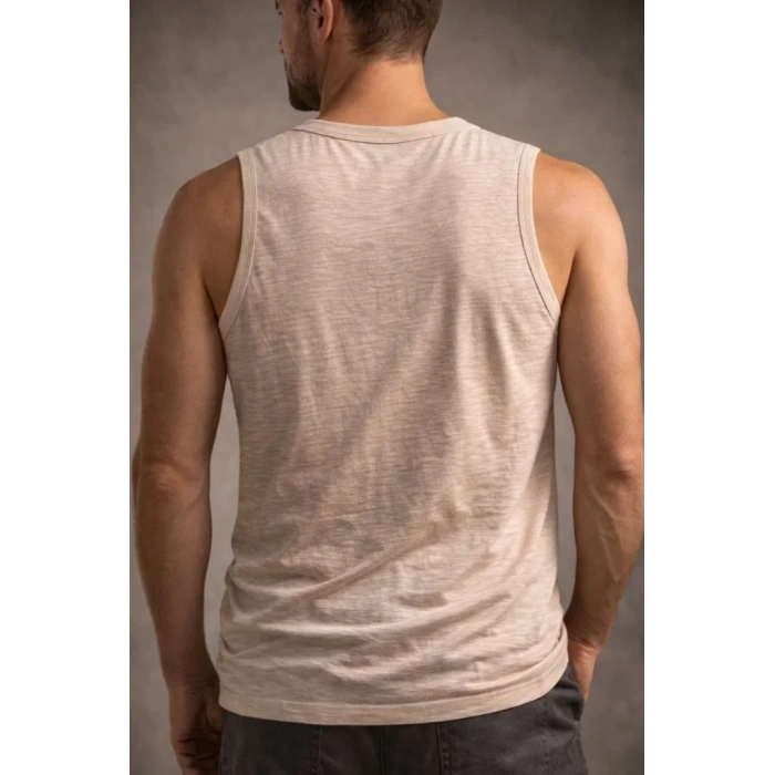 MARSiLYAN- Erkek Flamlı Kumaş Sıfır Kolsuz Atlet Basic Spor Üst, Günlük Ve Fitness Kullanımına Uygun - Taş
