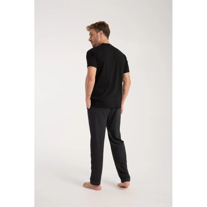 MARSiLYAN- Erkek Füme Düğmeli Yaka Kısa Kol Pijama Takımı