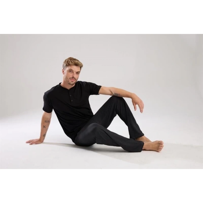 MARSiLYAN- Erkek Füme Düğmeli Yaka Kısa Kol Pijama Takımı